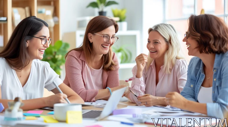 Diverse Businesswomen Laughing and Working Together | Office Scene AI Image
