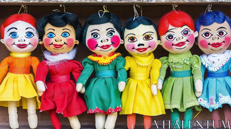 Enchanting Vintage Cloth Dolls | Hand-painted Faces | Colorful Dresses AI Image