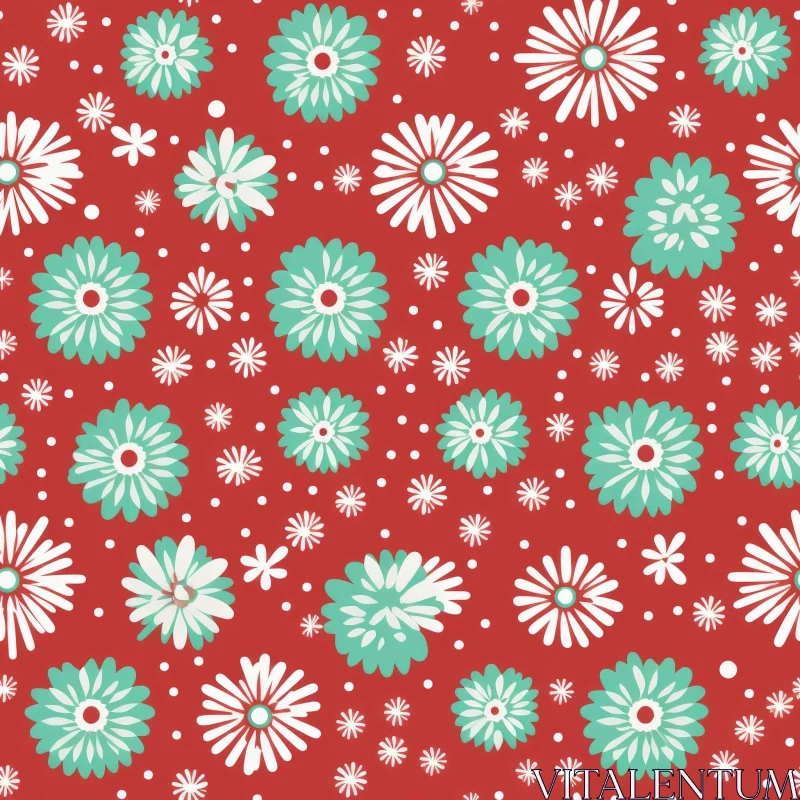 Floral Mint Green & White Flowers Seamless Pattern AI Image
