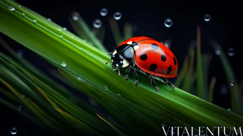 AI ART Red Ladybug on Green Leaf - Macro Photography