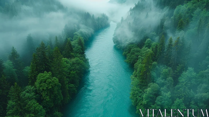 Serene River Flowing Through Lush Green Valley AI Image