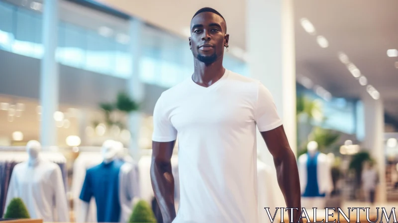 Serious African-American Man in Clothing Store AI Image