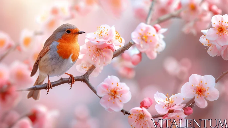 Spring Beauty: Bird on Cherry Blossom Tree AI Image