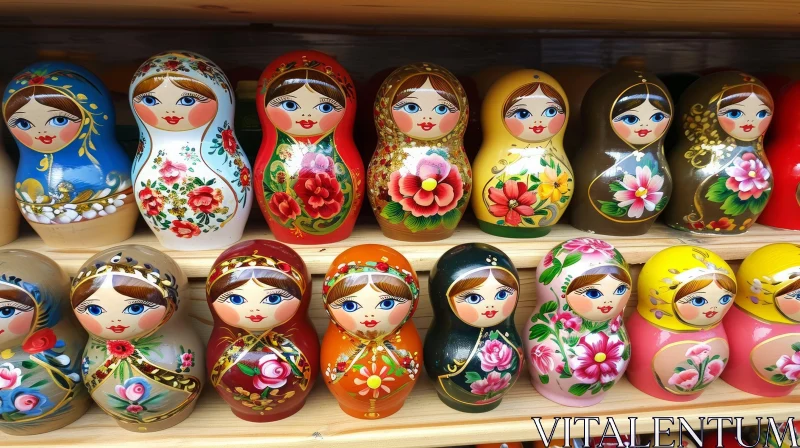 Traditional Russian Nesting Dolls - Exquisite Woodwork and Vibrant Colors AI Image