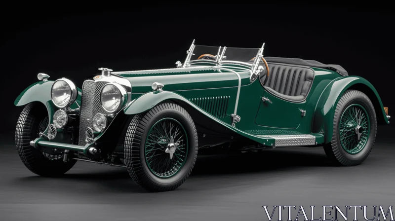 Vintage Green and White Sports Car with Elaborate Detailing AI Image