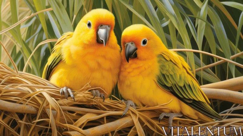 Yellow Parrots on Branch: Wildlife Encounter AI Image