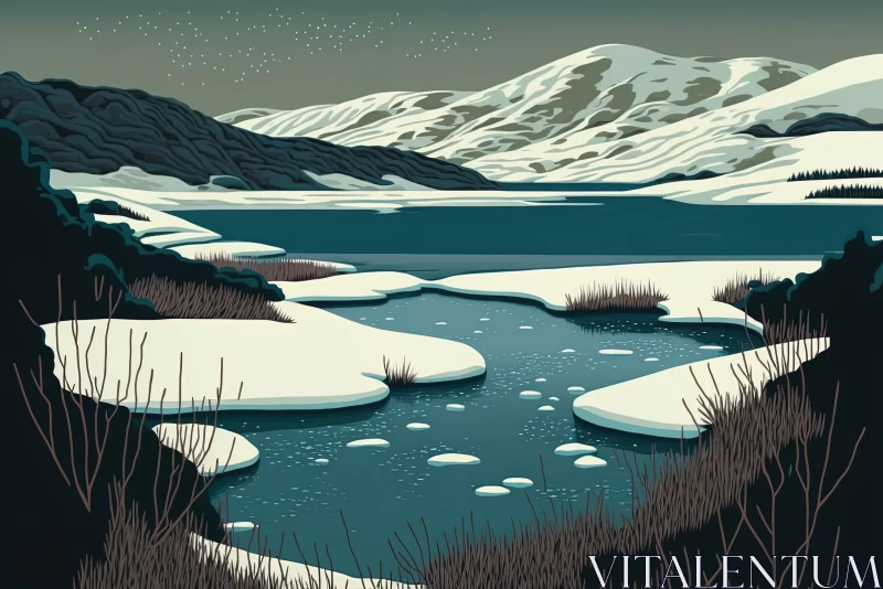 Captivating Scottish Mountain Illustration | Winter Landscape AI Image