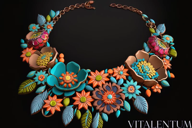 AI ART Colorful Floral Necklace - Photorealistic 3D Modeling