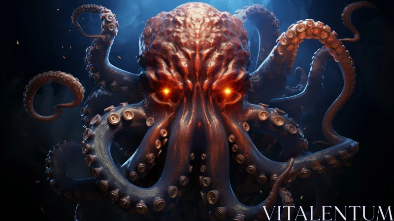 AI ART Dark Red Octopus 3D Rendering - Surrealistic Art