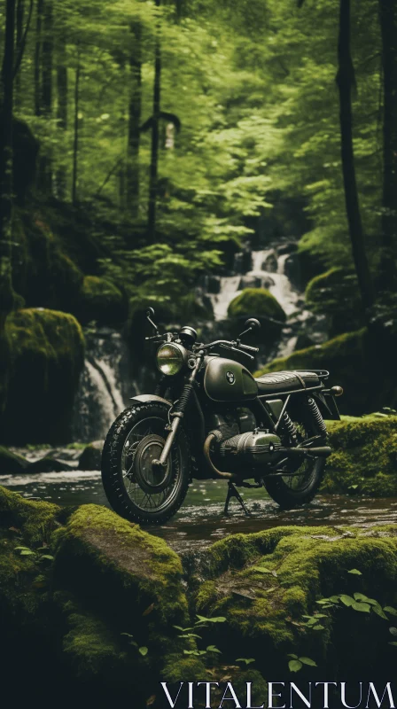 Enchanting Forest with Lush Green Trees and Vintage Bike AI Image