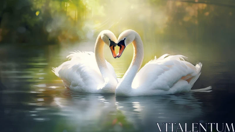 Graceful Swans in Love: A Serene Nature Scene AI Image