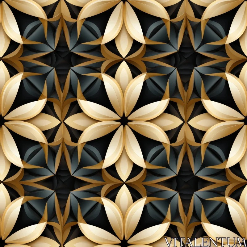 Luxurious 3D Gold and Black Flower Petal Pattern AI Image