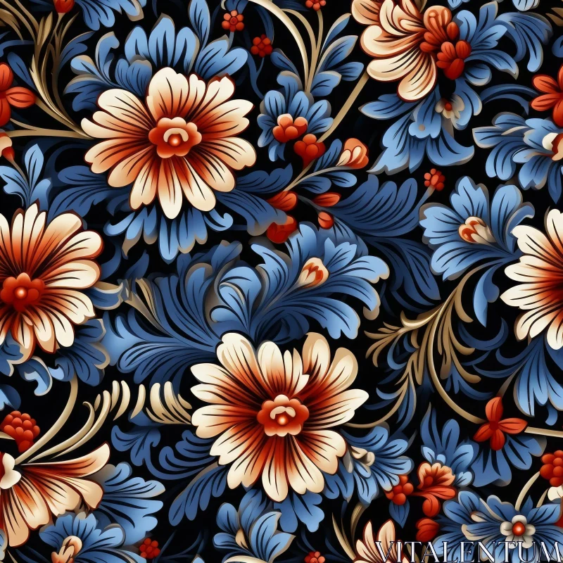 AI ART Luxurious Floral Pattern on Dark Blue Background