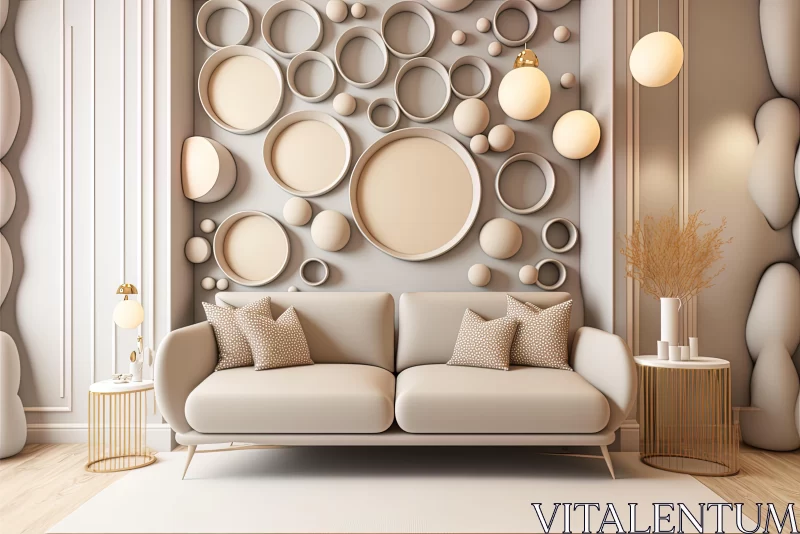 Luxurious Living Room with Mirrors and Circles | Futuristic Organic Design AI Image