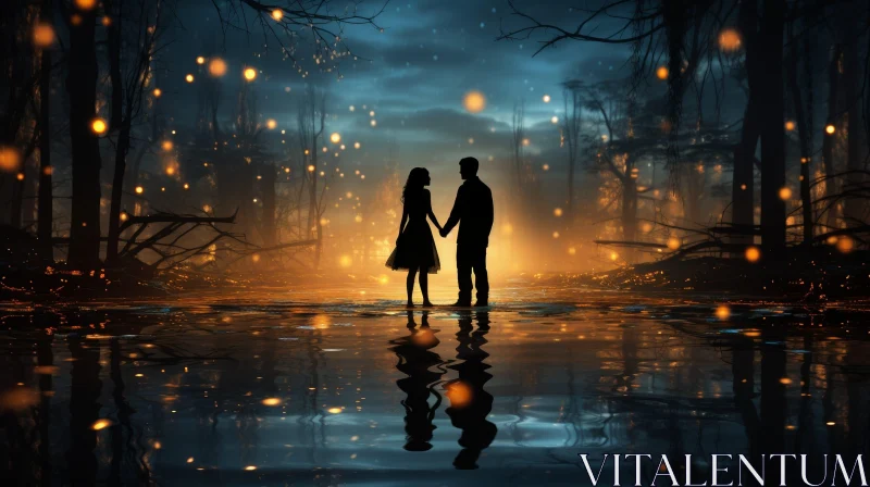 AI ART Moonlit Forest Couple - Romantic Nature Scene