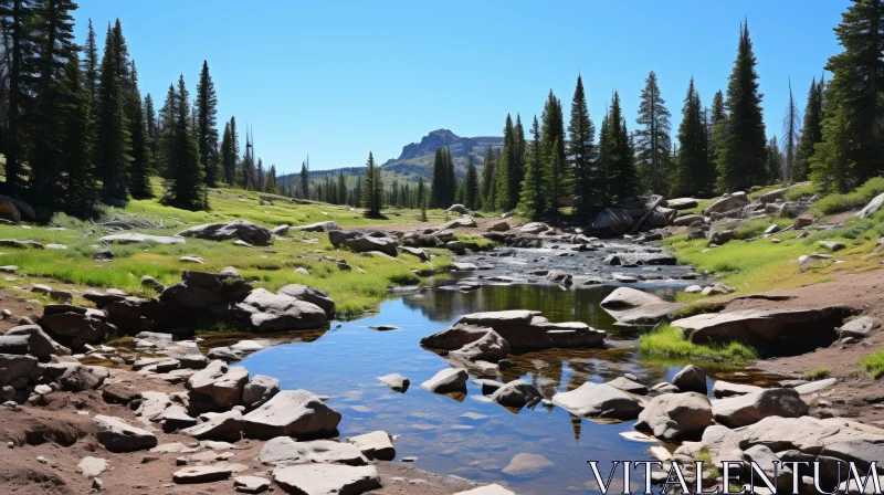 Serene Mountain Stream Landscape Photo AI Image