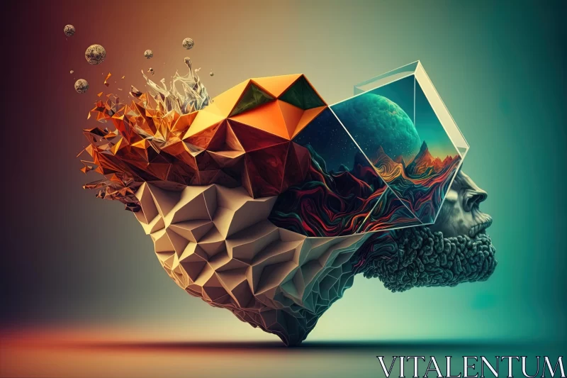 Surreal 3D Geometric Design: Deconstructed Landscapes and Organic Forms AI Image