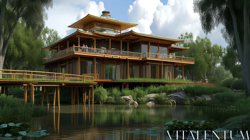 Tranquil Asian House Surrounded by Nature | Serene Retreat AI Image