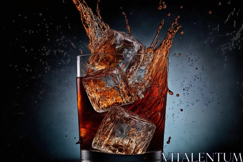 Captivating Glass: Coffee, Coke, Ice Cubes, and Water Splash in Dark Teal and Brown AI Image
