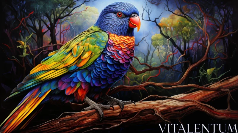 AI ART Colorful Parrot in Forest - Digital Painting