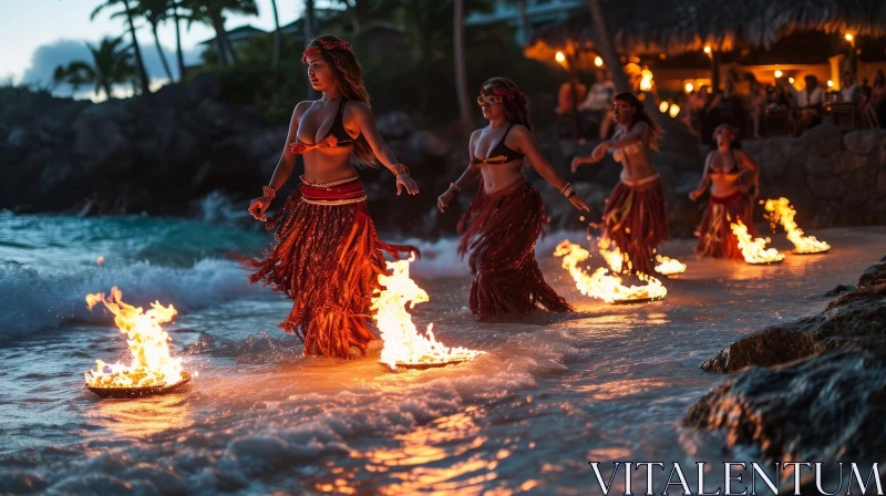 AI ART Enchanting Hawaiian Fire Dance on Beach | Night Scene