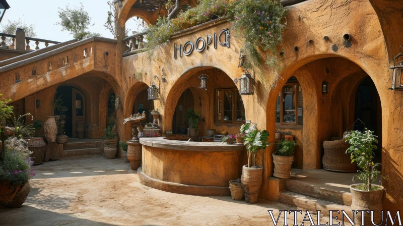Exquisite Middle Eastern-inspired Courtyard with a Bar and Seating Area AI Image