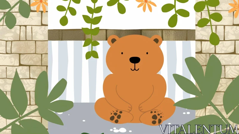 Friendly Bear Illustration in Window AI Image