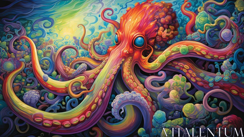 Psychedelic Octopus Painting - Surreal Sea Creature Art AI Image