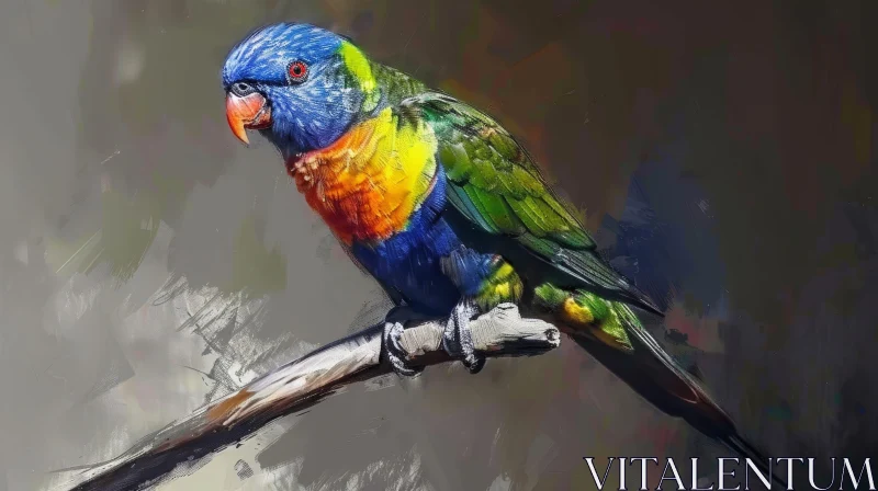 Realistic Parrot Painting on Branch AI Image