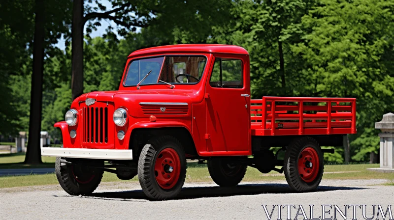 Red Jeep Parked on Gravel Driveway - American Studio Craft Movement AI Image