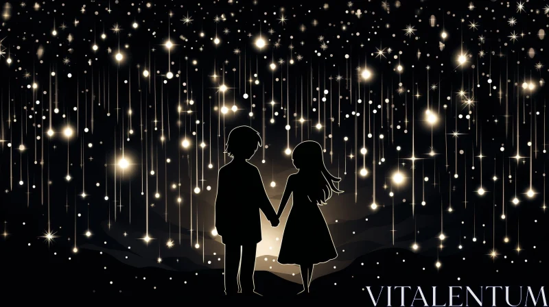 Romantic Night Sky Couple Silhouette Image AI Image