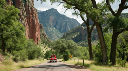 Scenic Red Truck Driving Adventure in Canyon Landscape