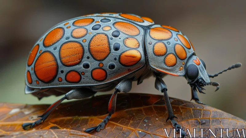 AI ART Spotted Ladybug on Brown Leaf - Macro Photography