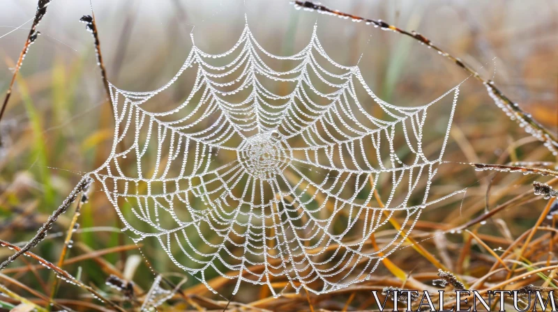 Symmetrical Spider Web in Morning Dew | Nature Photography AI Image