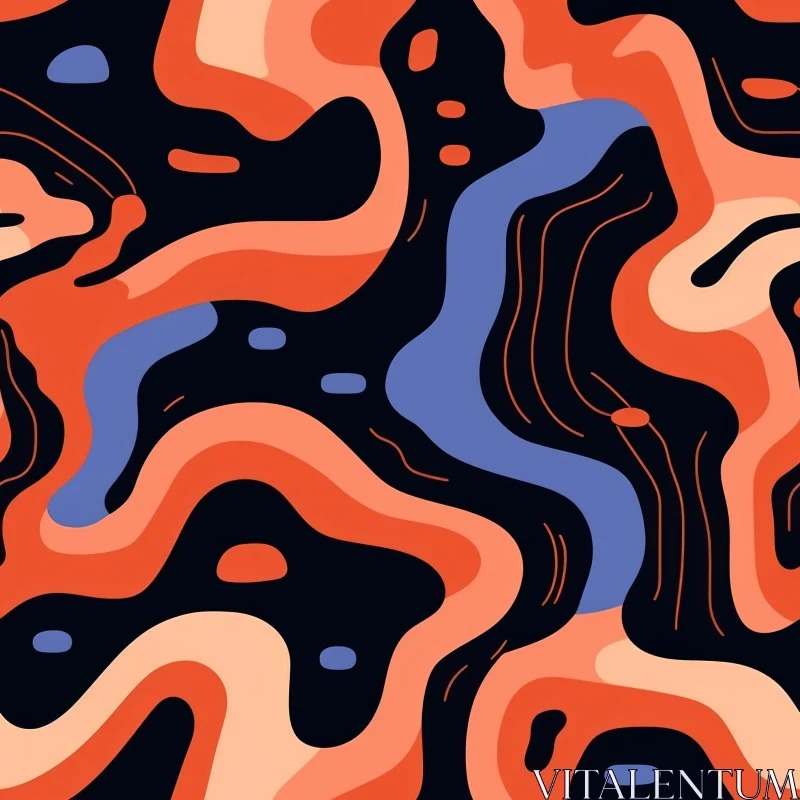 Abstract Interlocking Shapes Seamless Pattern in Orange, Blue, and Black AI Image