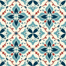 Blue and Red Floral Tiles Pattern