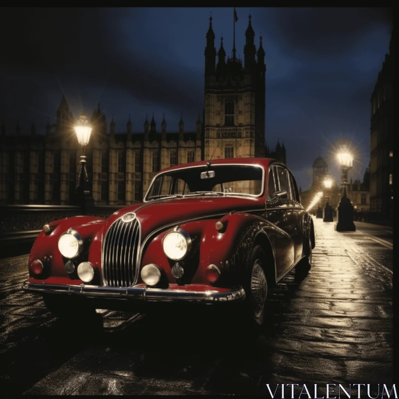 Captivating Red Car in London - Film Noir-Inspired Photography AI Image