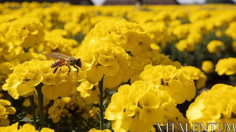 Close-Up Honeybee on Yellow Flower AI Image