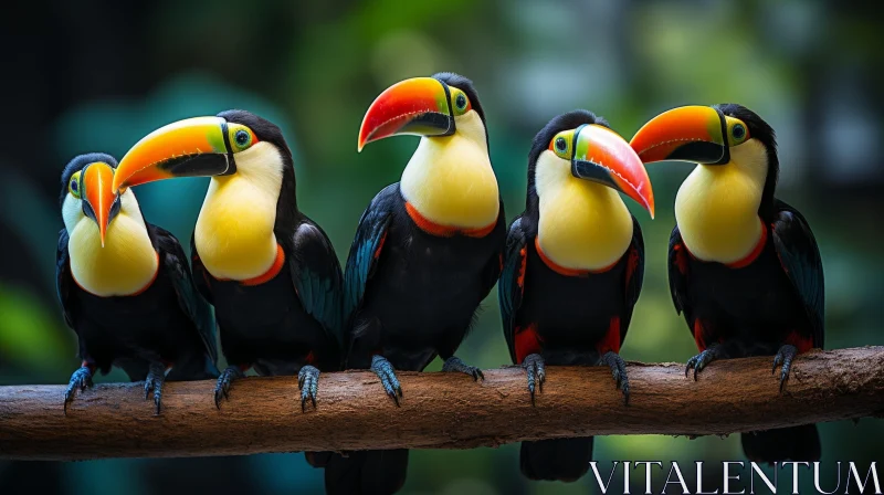Colorful Toucans Perched on Branch AI Image