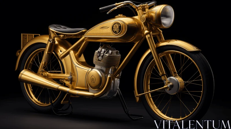 Elaborate Golden Motorcycle on Black Background - Timeless Beauty AI Image