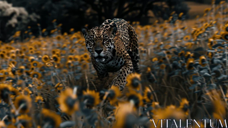 Majestic Jaguar in Sunflower Field AI Image