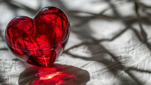 Red Glass Heart on White Cloth - Romantic Photography