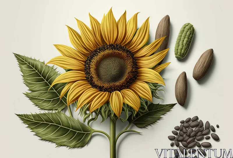 Sunflower and Seeds Illustration on Light Background | Hyper-Realistic Portraiture AI Image