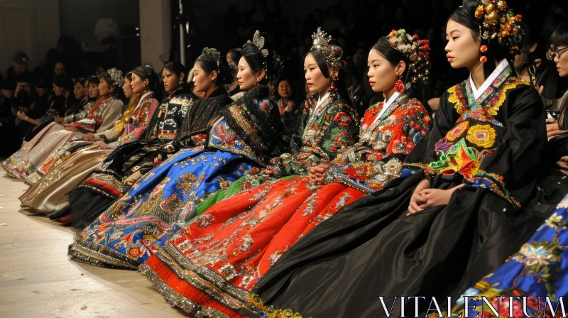Traditional Korean Hanbok Dresses - Asian Women Fashion Show AI Image