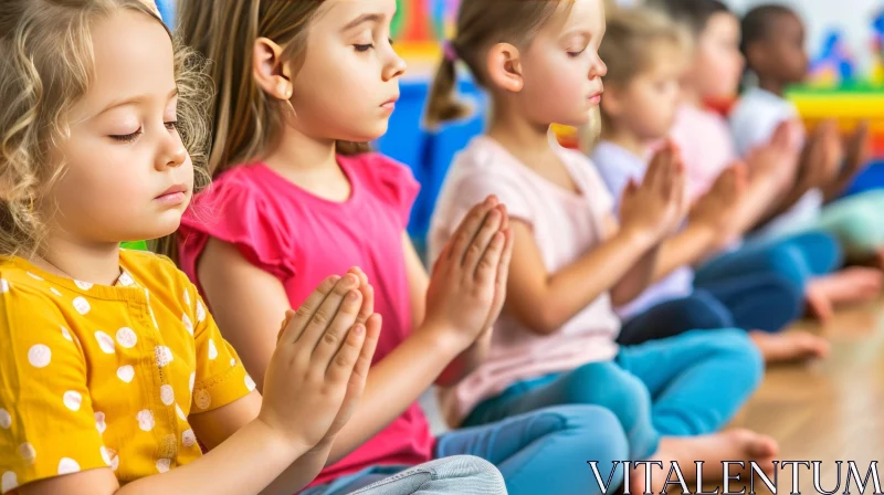 Tranquil Moments: Young Children Engaged in Meditation or Prayer AI Image