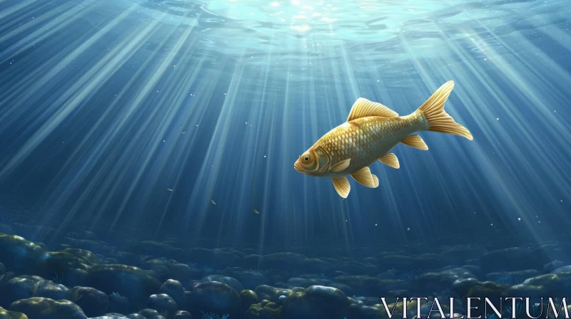 Tranquil Underwater Goldfish Scene AI Image