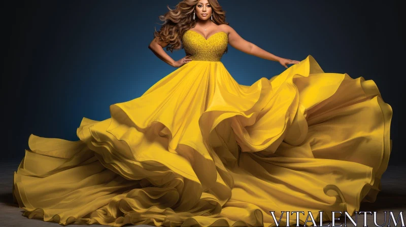 Elegant African-American Model in Yellow Evening Gown AI Image