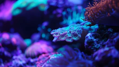 Enchanting Coral Reef Close-Up in Blue and Purple