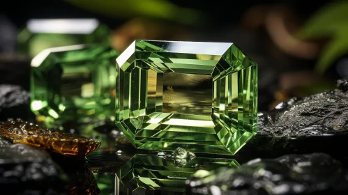 Exquisite Green Emerald Gemstone in Black Setting