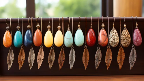 Exquisite Handmade Gemstone Teardrop Earrings Displayed on Wooden Background